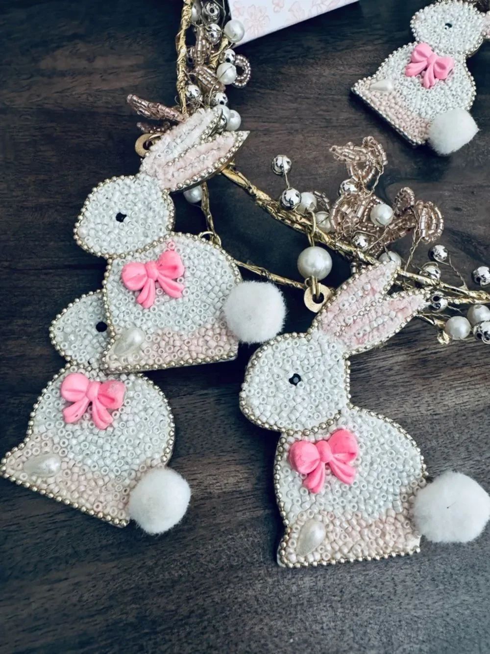 Easter Bunny Rabbit Beaded Gold Sparkling Spring Garland